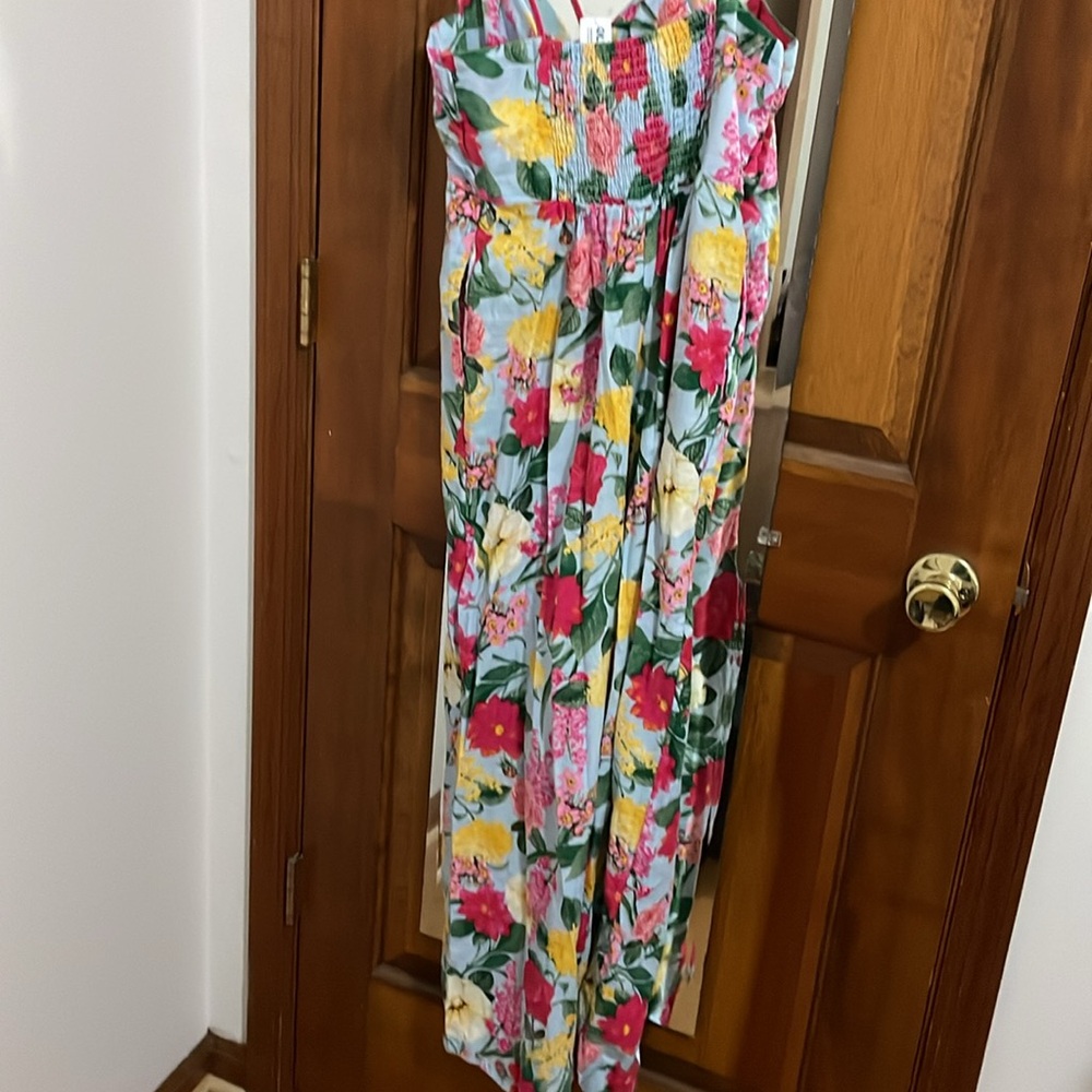Old Navy Jumpsuit Womens S Pink Blue Floral Linen Blend Vacation Tropical - Picture 11 of 13